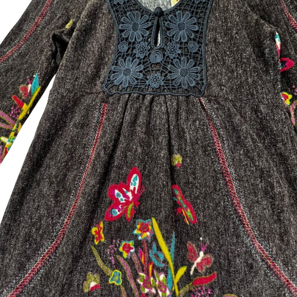 Aryeh NWT Dress Floral Butterfly Design Brown Womens M Boho Cottage Core LS - Picture 7 of 16
